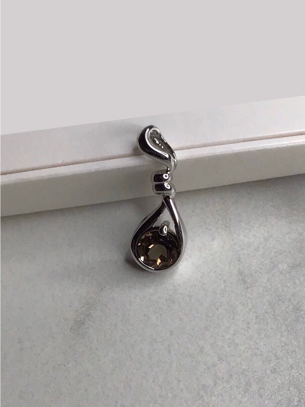 Faceted Round 6 mm Smoky Quartz Gemstone Charm Pendant 925 Sterling Silver 7/8”